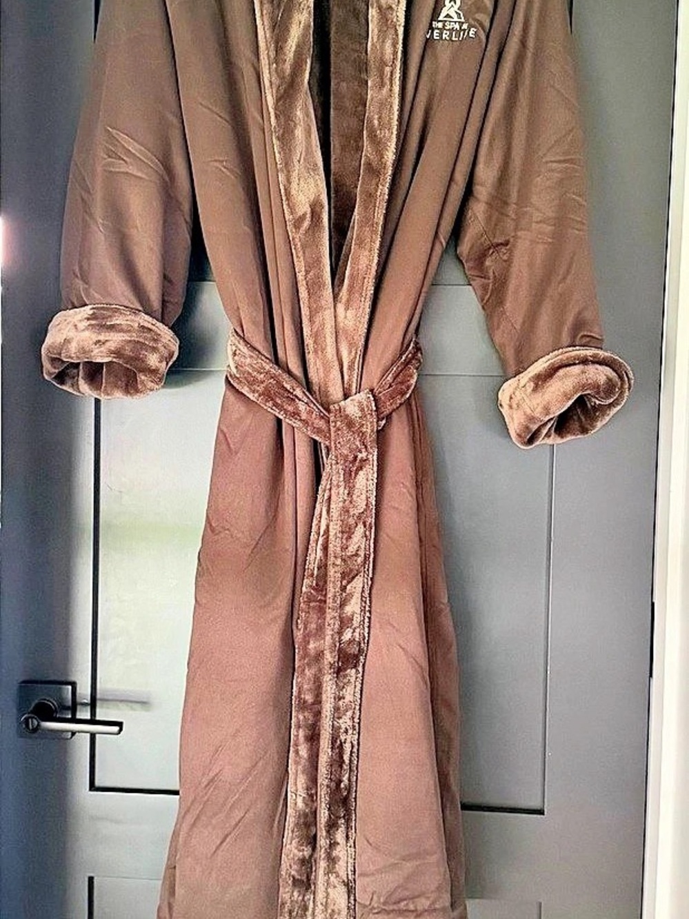 Mansfield Hotel & Spa Microfiber Shimmer Lined Shawl Collar Robe Brown; Branded